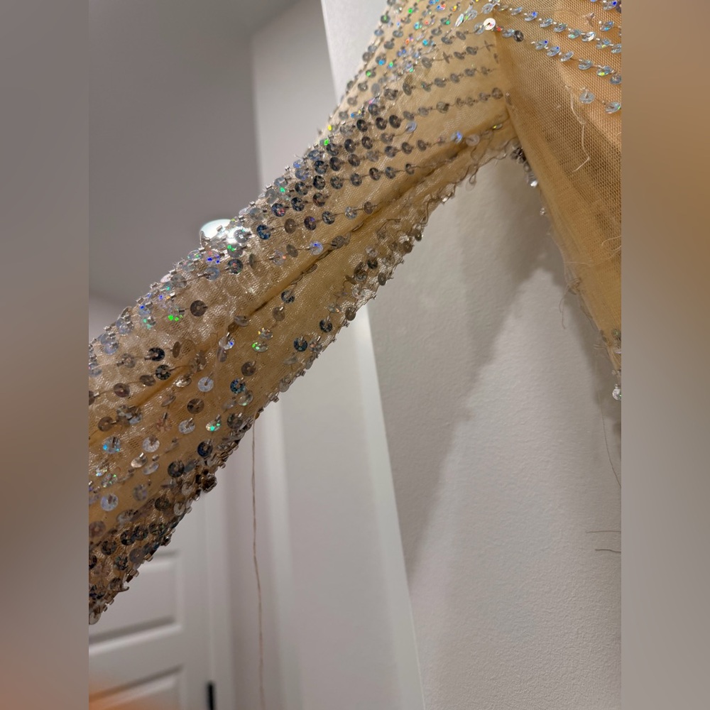 Jovani Gold Sequin Beaded Mini Dress | Long Sleeve Cocktail Dress Designer - Picture 14 of 14